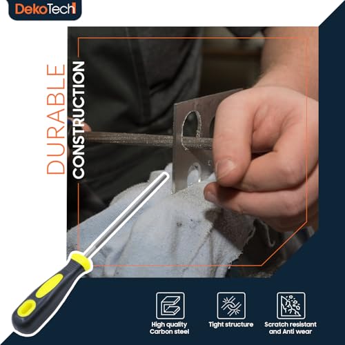 Dekotec 6-Inch Round File – High Carbon Hardened Steel, Ergonomic Grip, Plastic Non-Slip Handle, Suitable for Wood, Plastic, Metal, Model, 3D-Print, etc. - style: 6-Inch Round File – High Carbon Steel Hand File with Ergonomic Anti-Slip Handle