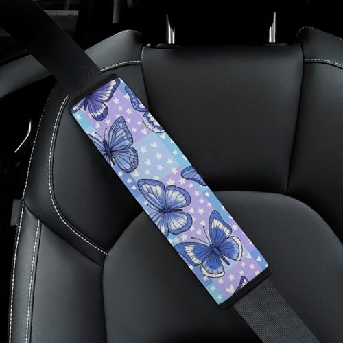 1 Pair Universal Fit Seat Belt Cover for Elderly Support, Most Cars, Blue Butterfly Plaid Seat Belt Cushion, Neck and Shoulder Support - color: Pattern 302