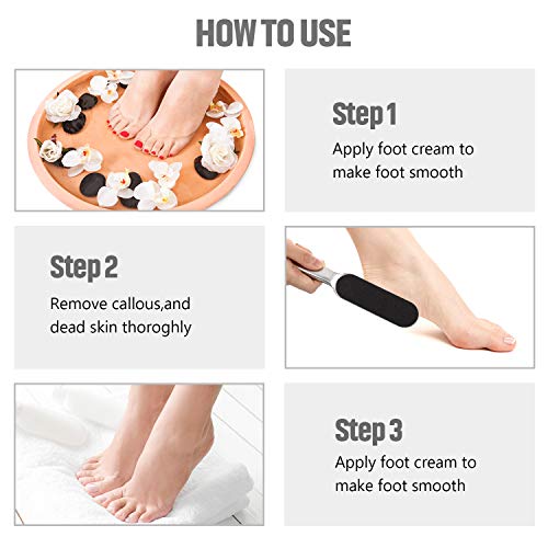 Mudder 2 Pack Stainless Steel Foot File with 20 Replaceable Double Sided Coarse & Fine Pads, Callus Remover for Dry Rough Skin and Cracked Heels, Reusable Pedicure Rasp(Silver) - color: Silver