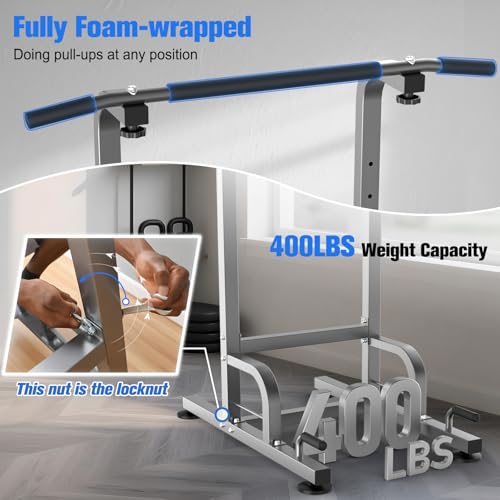 RELIFE REBUILD YOUR LIFE Power Tower Pull Up Bar Station Workout Dip Station for Home Gym Strength Training Fitness Equipment - color: Silver