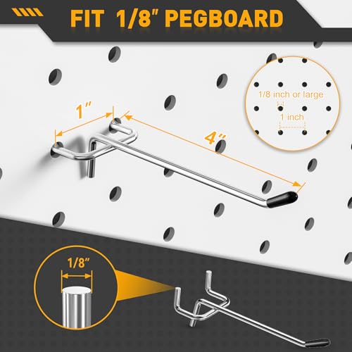Pegboard Hooks, 25 Pack 4 inch Peg Board Organizer Accessories for Hanging Fit 1/8" Metal Peg Board Hooks for Garage, Workshop, Office, Craft Storage, Kitchen