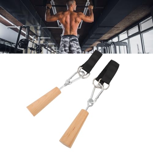 Wooden Pull Up Grips with Hanging Straps, Beech Wood and Iron Handles for Rock Climbing Holds Training Arm Forearm Wrist Strength Training Portable Fitness Equipment
