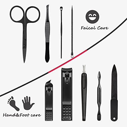HANTEKAS Manicure Set 9 in 1 Stainless Steel, Nail Clippers Scissors Pedicure Tools Kit - Portable Travel Grooming Kit for Men and Women with Leather Case (Red-BIG Nail Clipper) - color: Red-big Nail Clipper