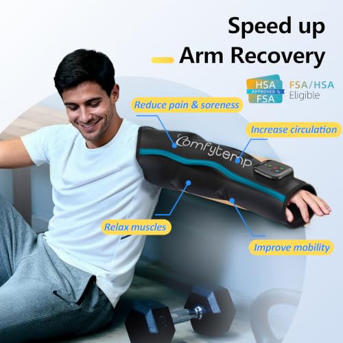Comfytemp Air Compression Arm Massager for Circulation and Pain Relief, M | FSA Eligible HSA, Portable Full-Arm Compression Sleeve for Tennis Elbow, Edema, Ideal for Men Women (Fits Upper Arm 11"~15") - size: M, 11"~15"