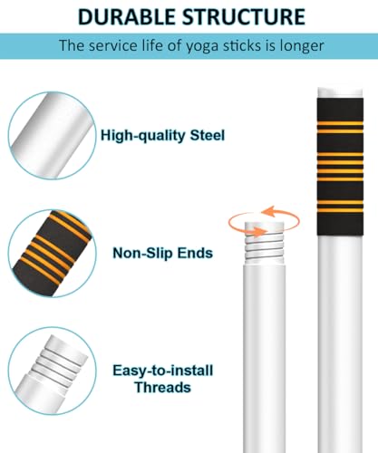 Queension 5ft Adjustable Yoga Stick with Non-Slip Foam Sleeveds for Balance | Made of Sturdy Alloy Steel, Stretching & Mobility Stick, Exercise Fitness Pole for Balance & Pilates - color: White