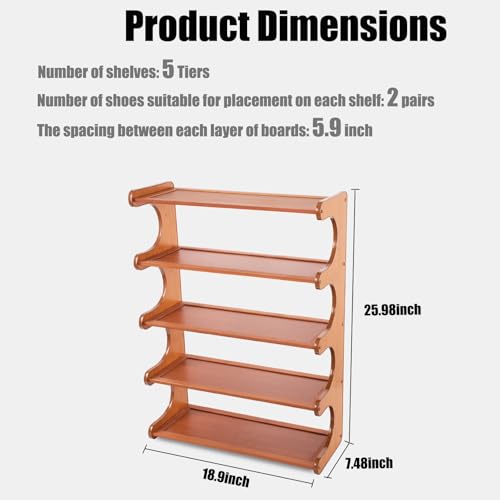 Shoe Rack,Small 5 Tier Shoe Organizer Storage Shelf,Bamboo Narrow Shoe Closet,Small Space Shoe Rack,for Entryway Closet 18.89×7.48×25.98inch - size: 5 Tier-18.89" Wide