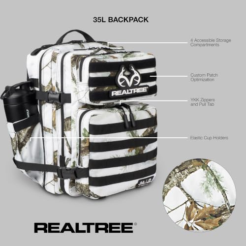 WOLFpak 35L Athletic Gym Backpack - Durable 1000D Waterproof Oxford Material with MOLLE Webbing, Laptop Pocket - color: Realtree Apx Snow