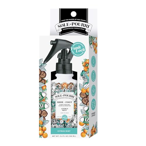 Sole-Pourri Shoe Deodorizer + Foot Spray,3.4 Fl Oz,Up to 150 Uses,Funk-Fighting Odor Freshener with Essential Oils,for Smelly Shoes,Feet & Gym Bags,Citrus & Mint Scent,(Pack of 2) - size: 1 Ounce (Pack of 2), style: Citrus Mint