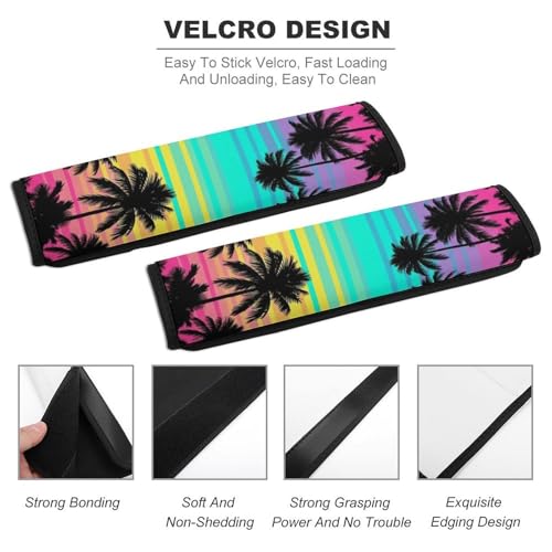 Universal Fit Hawaiian Tropical Island Botanical Branches Palm Tree Print Car Seat Belt Pad for Elderly Support, Stroller Pushchair High Chair, 1 Pair Shoulder Harness Cover Neck And Shoulder Support - color: Pattern 52