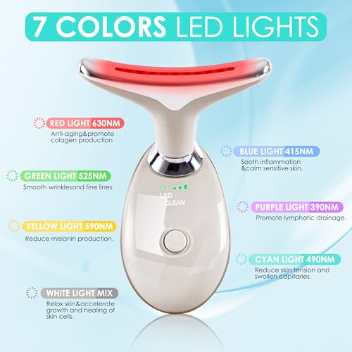 Facial Massager Red-Light-Therapy-for-Face and Neck, Face 𝖲 culpting Wand with 7 Color (Champagne) - color: Champagne