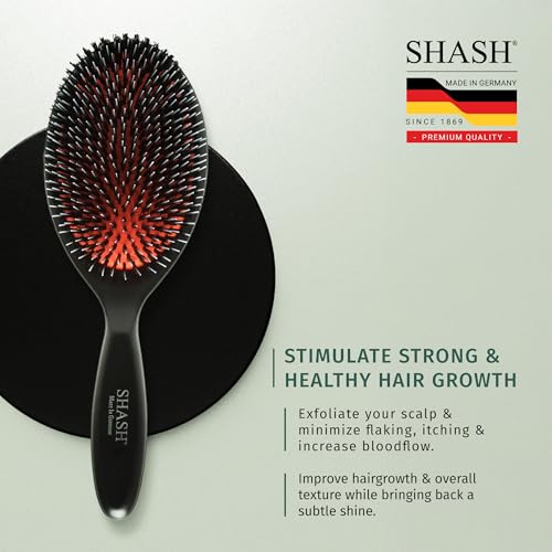 Since 1869 Hand Made In Germany - Nylon and 100% First Cut Boar Bristle Brush Suitable For Normal to Thick Hair - Gently Detangles, No Pulling or Split Ends - Softens Improves Texture, (Large) - size: Large