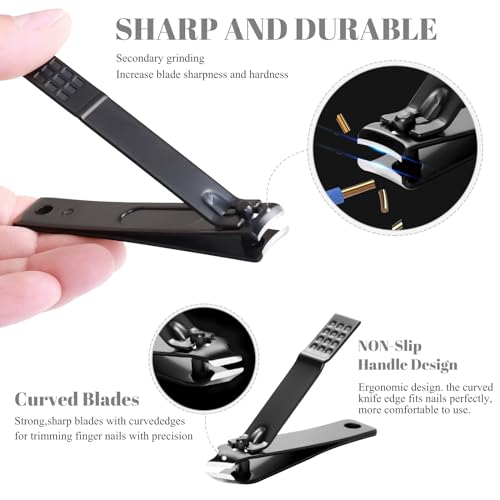 Manicure Pedicure Kit Nail Clippers Set Fingernails & Toenails Vibrissac Scissor 5 Pieces Best Care Tools for Man & Women with Travel Case (Gray/Black_A) (Dark 15 Pieces) - color: Dark 15 Pieces