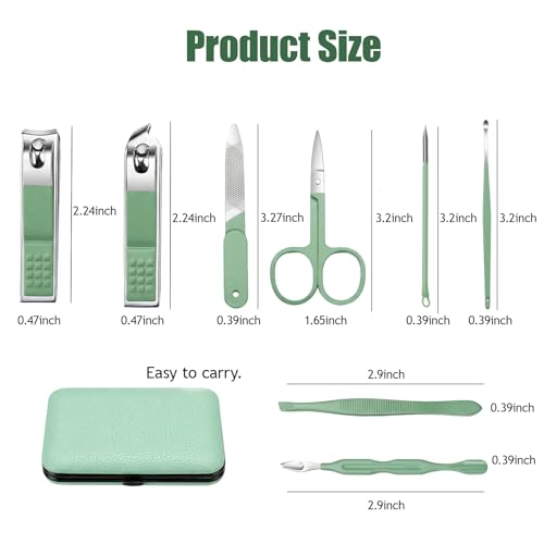 Manicure Kit for Women Men-Manicure Set with Case, Nail Clippers, Portable Nail Care Kit for Travel Home Personal Grooming（Green 8 in 1） - color: Green1