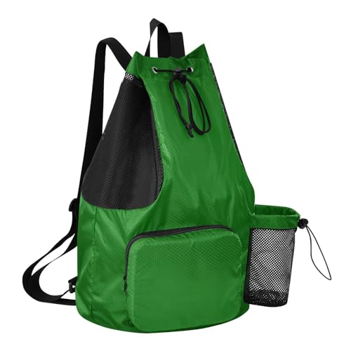 Drawstring Climbing Gym Bag With Water Bottle Pocket Drawstring Beach Backpack with Wet Dry Compartments Dark Green Solid Color Pure Plain