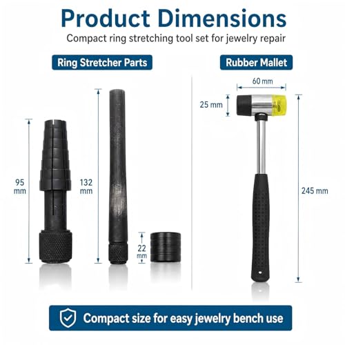 Ring Stretcher Finger Wedding Band Sizers- Dual Head Plastic and Rubber Hammer Metal Mallet for Jewelers