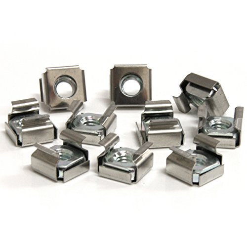 StarTech 50-Pack M6 Square Hole Cage Nuts & Tool, Nickel-Plated, 19in, TAA | Silver finish, Mounts servers, Install tool included, GSA Schedule purchases - color: Silver, size: 50-pack, style: Cage Nut only