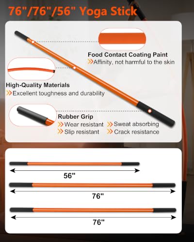 76"/76"/56" Yoga Stick, Stick for Mobility Training Stick with Anti-Skid & Tear-Resistant Rubber Sleeve, Stick for Mobility Bundle Improve Flexibility Strength, for Running Fitness Golf Pickleball