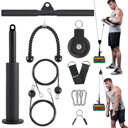 FitBeast Pulley System Gym, Cable Weight Pulley System for Gym LAT Pulldown, Biceps Curl Workout, Ideal Home Gym Equipment for Forearm, Shoulder, Strength Training - style: Set with Non Multifunctional Bar