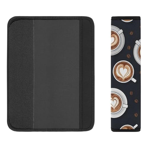 2 Pack Universal Fit Seat Belt Shoulder Pad for Kids, Car Seats Pushchair Strollers High Chair Pushchair, Cute Cafe Latte Art Bean Coffee Shoulder Protector, Anti-Slip Pad - color: Pattern 1207