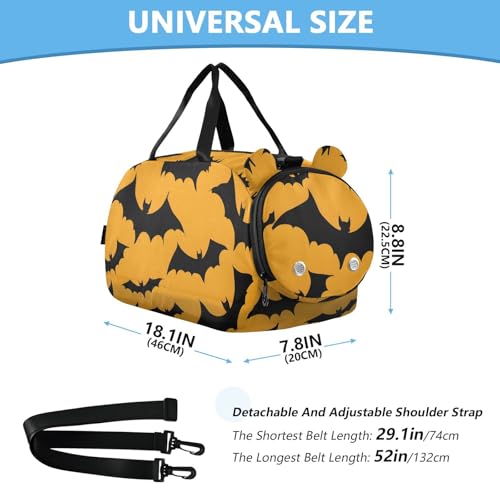 Kids Sports Duffel Bag for Boys & Girls - Halloween Bats Black Pattern 100% Polyester Gym Bag with Separate Shoe Compartment, Adjustable Shoulder Strap, Compact Travel & Workout Gear - color: Halloween Bats Black Pattern