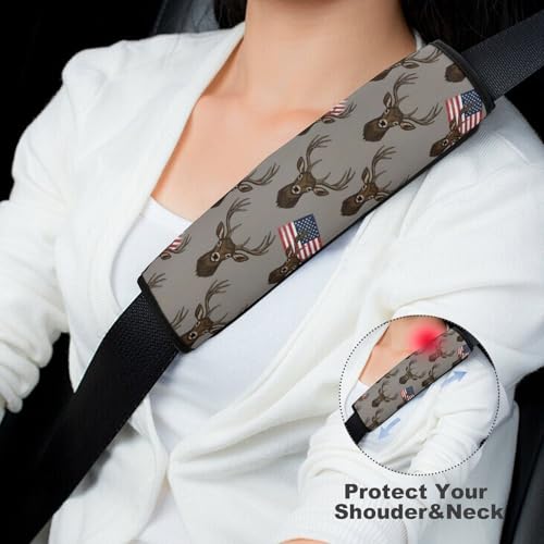 2 Pack American Flag Hunting Camo Tree Deer Car Seat Straps Shoulder Pads Universal Soft and Comfortable Seat Belt Cushion for Adults and Children, Stroller Pushchair High Chair - color: Pattern 1001