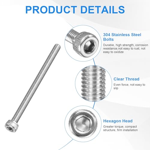 M METERXITY 20-Pack M3 x 45mm Socket Head Cap Screws, 304 Stainless Steel Hex Machine Bolts, Allen Socket Drive Screw with Hex Wrench for Repair/DIY, Fully Threaded Fasteners Kit [Silver] - size: M3 x 45mm