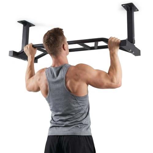 47 Inch Ceiling Mounted Pull Up Bar Adjustable Height&Supports to 600 Lbs Heavy Duty Multi-Grip Chin Up Bar for Home Gym and Strength Training