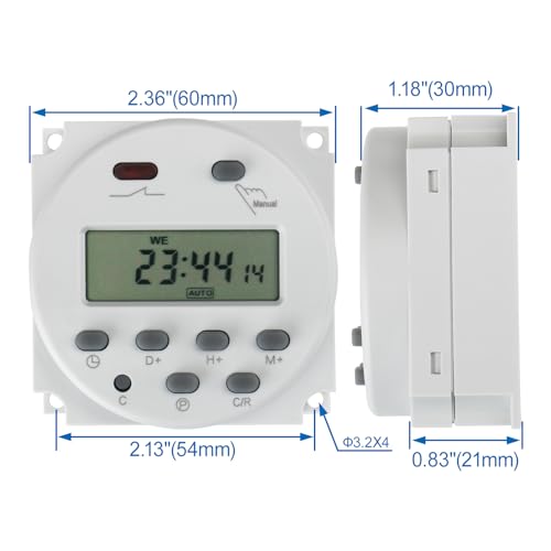 Baomain Time Switch Relay,Digital LCD Programmable Timer,12V DC/AC Input,200-250V 16A Output,28 Programs Daily/Weekly Schedule,CN101A for Lighting and Equipment Control - size: Timer without Cover