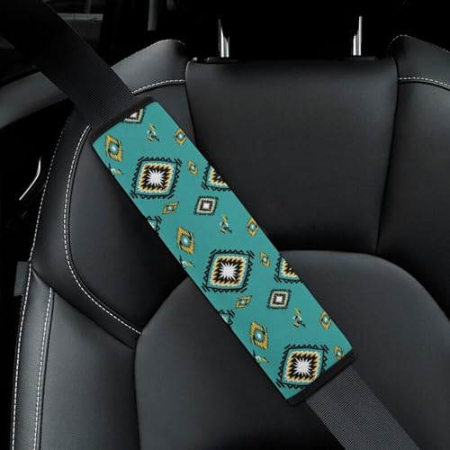 2 Pack Universal Soft and Comfortable Car Seat Straps Shoulder Pads for Kids, All Vehicles, Geometric Tribal Birds Blue Neck Strap Covers, Neck and Shoulder Support - color: Pattern 968