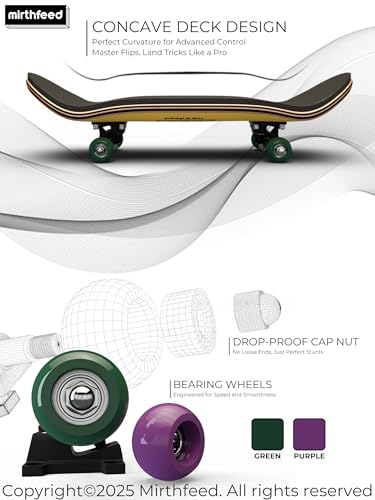 32mm Pro Fingerboard Complete Set | Bearing Wheels | 5 Ply Maple Deck | Anti Skid Grip Tape | Complimentary Tool | Concave Shape - color: Mini Finger Skateboard a : Skater Skull