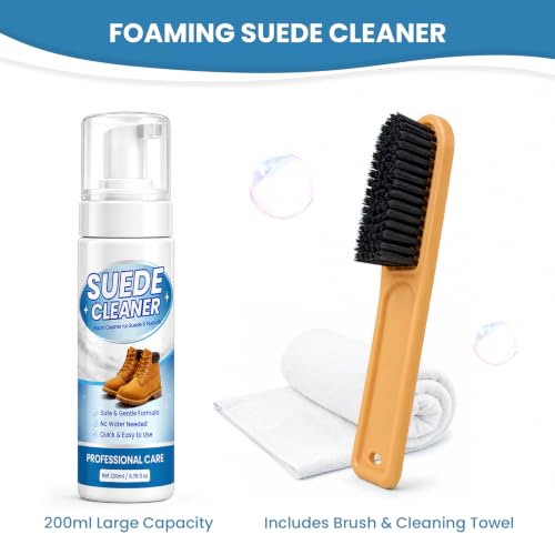 Suede Shoe Cleaner 6.76 fl oz, Suede & Nubuck Cleaning Kit for Shoes, Boots, Sneakers & Bags, Suede Cleaner Kit
