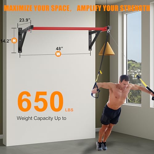Pull Up Bar Wall Mounted, Heavy Duty 650 lbs Capacity Chin Up Bar, 48" Multi-Grip Strength Training Pull-up Bars, for Home Gym Garage/Backyard Total Body Workout, Ease Of Use Mounting - color: Red