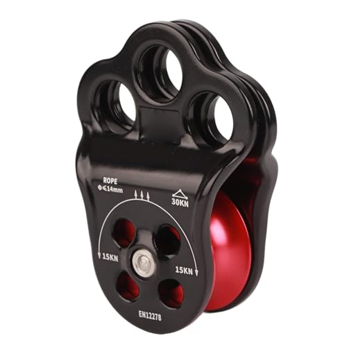 30KN Climbing Pulley, Three Hole Hitch Climbing Assist Pulley Climber Double Bearing for Rock Rappelling Zipline Sports Rigging Hauling Arborist