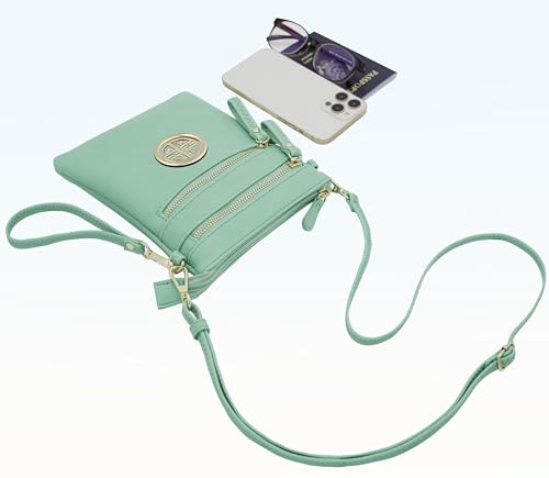 Solene Small Multi Zipper Pockets Crossbody Bag with Detachable Wristlet - color: Turquoise