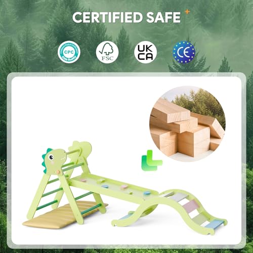 Pikler Triangle Set with Cushion, 9-in-1 Climbing Toys for Toddlers Inside, Foldable Wooden Climbing Toys Indoor Montessori Climbing Set for Toddler 1-3