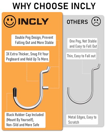 INCLY 206PCS Heavy Duty 1/4" Pegboard Hooks Set for Hanging Tools | Peg Board Hooks & Hangers, Only Fit 1/4 Inch Pegboard, Peg Board Accessories, For Garage Organizing - size: 1/4 Inch