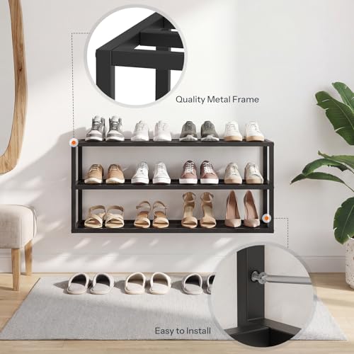 HOOBRO Wall Mounted Shoe Rack, 2-Pack Hanging Metal Shoe Storage Organizer, 3-Tier Vertical Shoe Holder, Metal Shoe Shelf for 18-24 Pairs, Entryway, Hallway, Closet, Black BK33XJP201