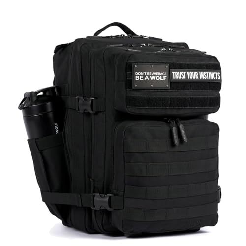 WOLFpak 35L Athletic Gym Backpack - Durable 1000D Waterproof Oxford Material with MOLLE Webbing, Laptop Pocket - color: Alpha Black