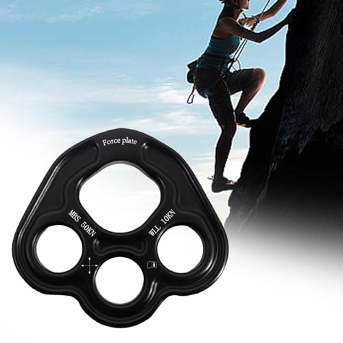 4 Holes Paw Rigging Plate Rope Access Climbing Anchor Lightweight Sturdy Rock Climbing Gear Force Divider Plate, Black