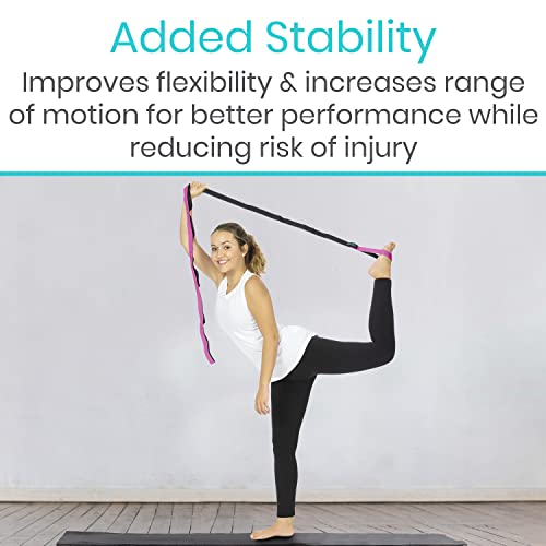 Vive Stretch Strap (75" - 10 Loops) - Leg Stretch Band to Improve Flexibility - Stretching Out Yoga Strap - Exercise and Physical Therapy Belt for Rehab, Pilates and Gymnastics with Guide Book - color: Teal