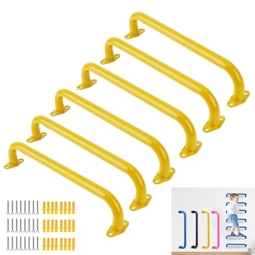 BiJun 17 Inch Monkey Bars Heavy Duty Metal Playground Handles,Yellow 6 Pack | Indoor Outdoor Ceiling Grab Bars,Anti-Rust Steel,300LBS Capacity,for Backyard Climbing Frame Treehouse Wall Ladder - color: Yellow-6pcs