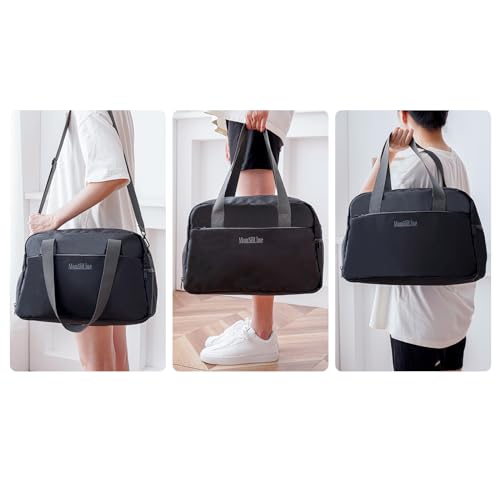 Gym Bag for Women Men with Shoe Compartment, Waterproof Small Duffle Bag for Travel, Sports, Weekend Lightweight Carry on Tote Bag, Black, 27L - color: Black