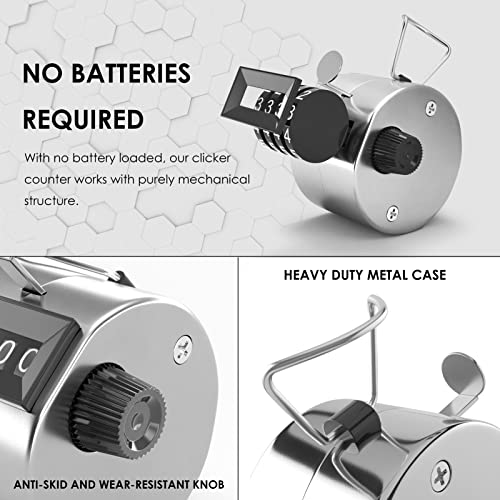 KTRIO Handheld Tally Counter, 4-Digit Mechanical Clicker | Battery-Free Counting, 4-Digit Display, Lightweight ABS Case, Finger Ring, Multi-Use Counter - color: Metallic Color