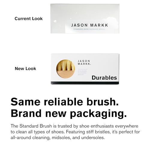 Jason Markk Standard Cleaning Brush - Handcrafted Wood Handle - Synthetic Bristles - Tough on Stubborn Stains & Dirt on Midsoles - Great for All-Around Shoe Cleaning - Works on Most Materials - style: Standard Brush Light Brown
