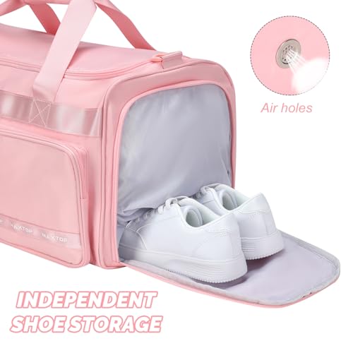MAXTOP Gym Bag for Women Men Travel Duffle Bag Large Capacity Carry On Weekender Overnight Bag With Shoe Compartment Gym Tote Dry Wet Separation Duffel Bag for Travel - color: All Pink, style: Gym Bag