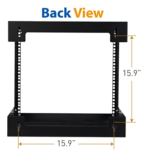 9U Wall Mount Rack Open Frame 19 Inch Server Equipment 2 Post Network Cabinet 18 inches Depth Black by Tedgetal - color: 9U