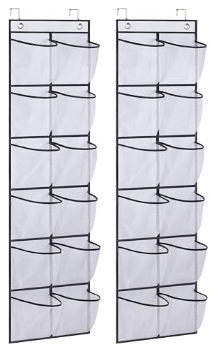 MISSLO Over The Door Shoe Organizer 12 Large Mesh Pockets Hanging Narrow Closet Door, White, 2 Pack - color: White