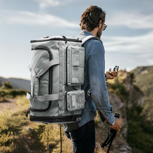 G4Free 3-in-1 Expandable Duffle Bag for Travel Gym, Large Duffel Backpack | 45L to 55L, with Shoes Compartment & Wet Pocket, for Men Women, Grey - color: Grey