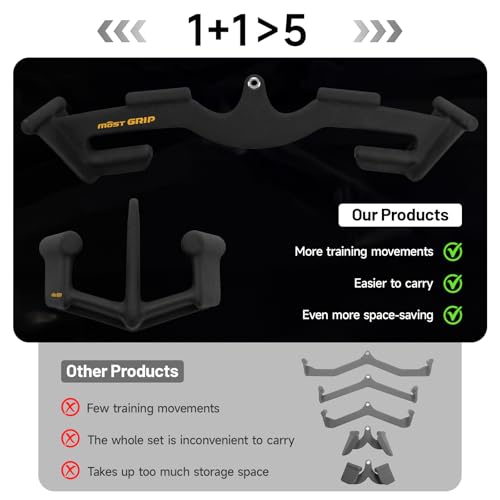 LAT Pull Down Bars Set, Triangular Stability LAT Pulldown Attachments with 8 Ergonomic Handles for Whole Back Training, Non-Slip Cable Machine Attachment for Gym Home Workout - color: Obsidian Black