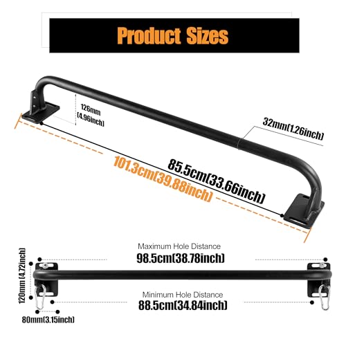 Wall Mounted Doorway Pull Up Bar, Carbon Steel Chin Up Bar and Pull Up Bar with Reinforced Steel Plate Support for Joists and Wall Studs, Strength Training Workouts